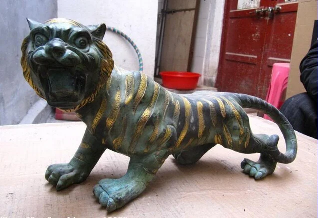 WBY voge gem S0473 Chinese Folk classical old Bronze Copper Carved ferocity animal Tiger Statue | Дом и сад