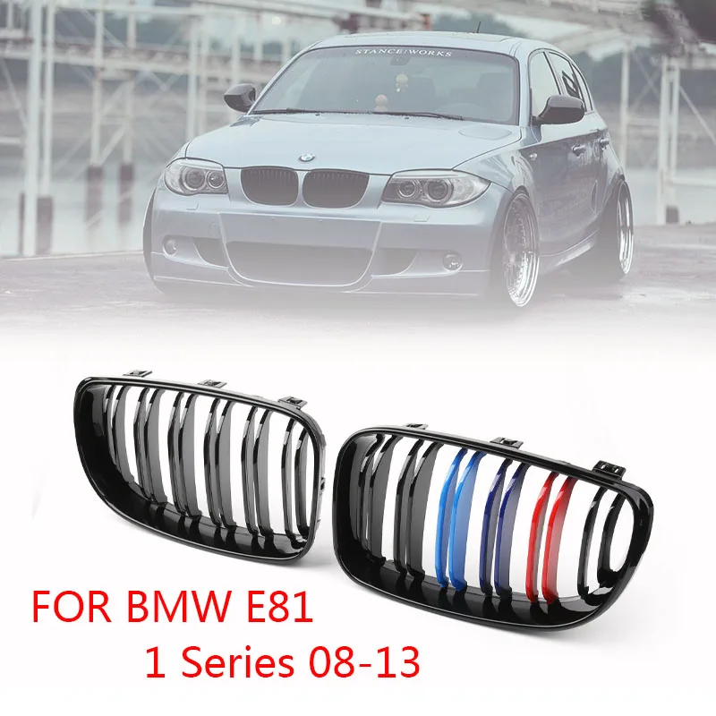 

Pair ABS New 2 Double Line Slat Gloss Black M-Color Front Kidney Grill Grille For BMW E87 1 Series 2008 2009 2010 2011 2012 2013