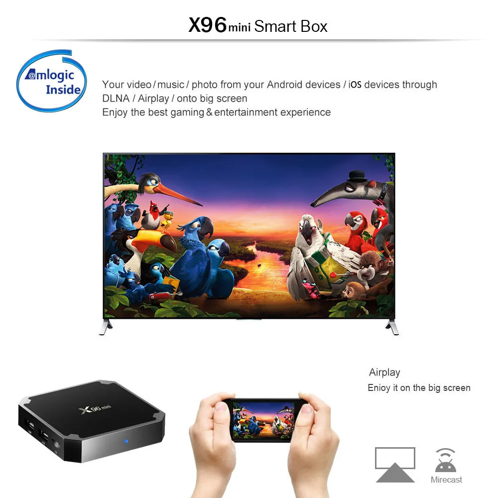 X96 Мини Android ТВ коробка Smart Digital Media Player S905W 1/2 ГБ Оперативная память 8/16 Встроенная