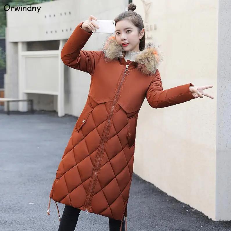 Кораллово-Красный Orwindny, Длинная зимняя женская куртка, плюс размер, 3XL, модные зимние парки, Женская хлопковая стеганая куртка, пальто, женская одежда, Mujer - Цвет: Кораллово-Красный