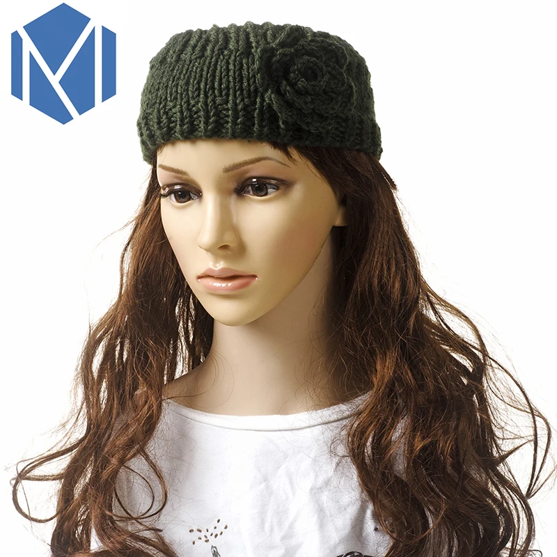 S M MISM Новая зимняя ушная повязка из шерсти для женщин с цветочной головной повязкой и розовым турбаном, крючком с цветочным головным убором для женщин, обертывающим голову, аксессуарами для волос.