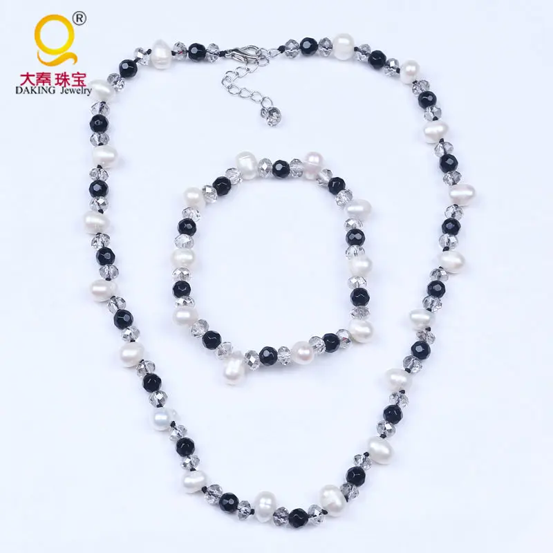 Лучший набор ювелирных изделий из пресноводного жемчуга ожерелье и браслет с