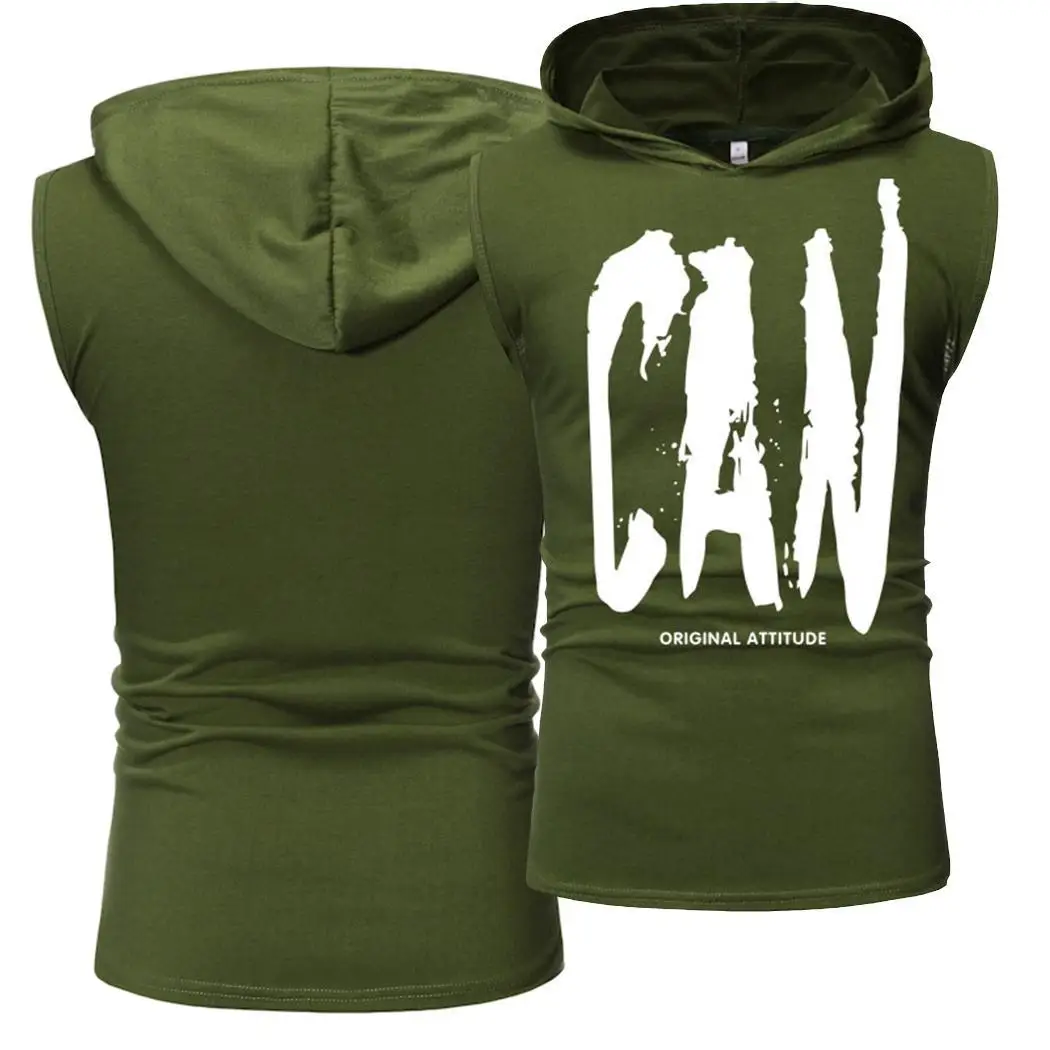 Men Casual Hooded Neck Sleeveless Letter Summer Print Red Green Blue Black Pullover Vest Top | Мужская одежда