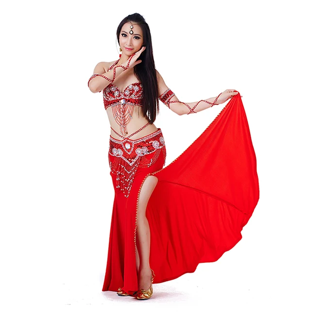 Red 3pcs 2/3 предмета в детском комплекте Одежды, бюстгальтер для девочек+ юбка+ пояс) индийского танца живота, танцевальные костюмы, Размеры Для женщин живота бусы для танца Стразы для танцевальных представлений комплект - Цвет: Red 3pcs
