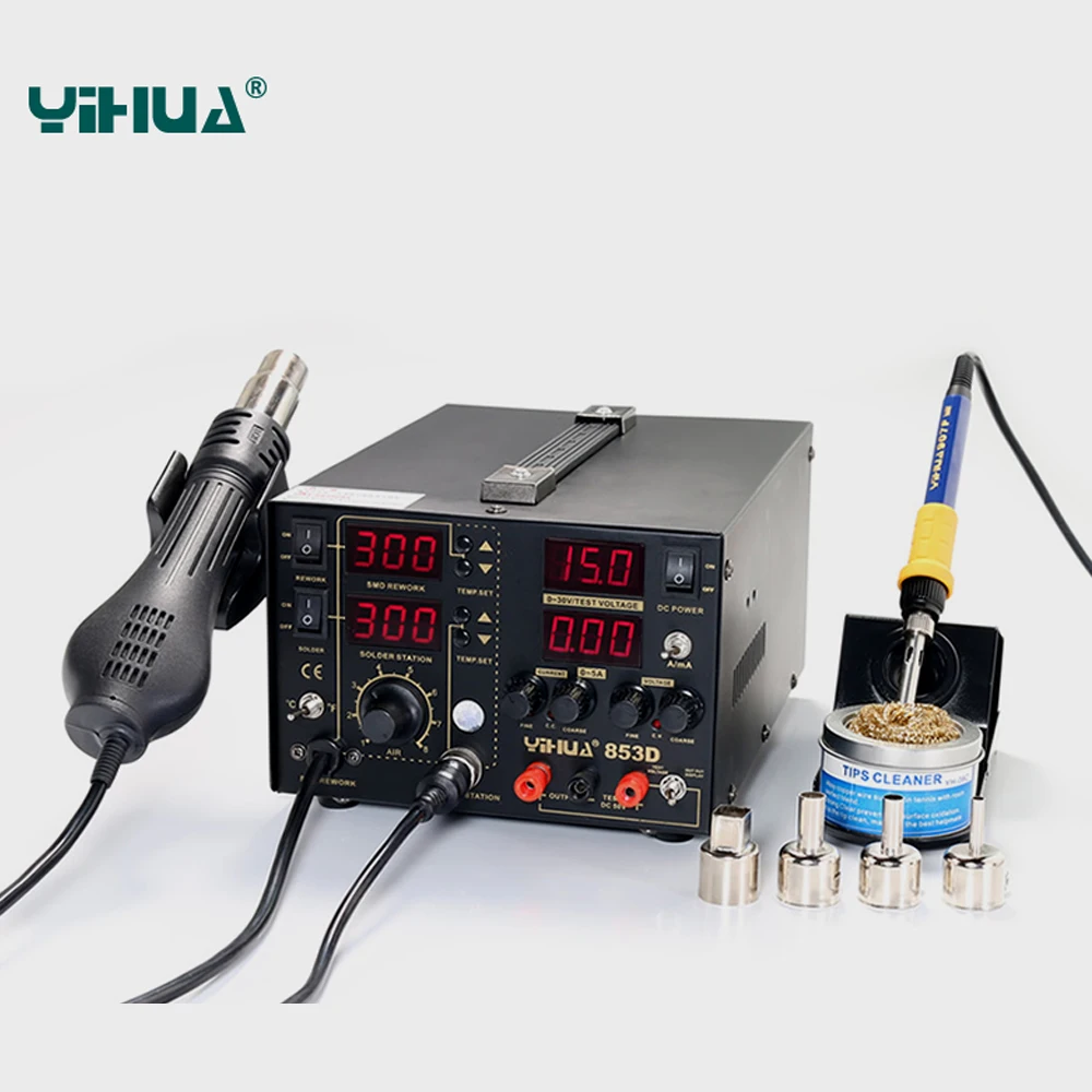 

YIHUA 853D 5A 3 в 1 SMD DC источник питания горячий воздух пистолет паяльник паяльная станция 110В/220В ЕС/США PLUG эффективность работы