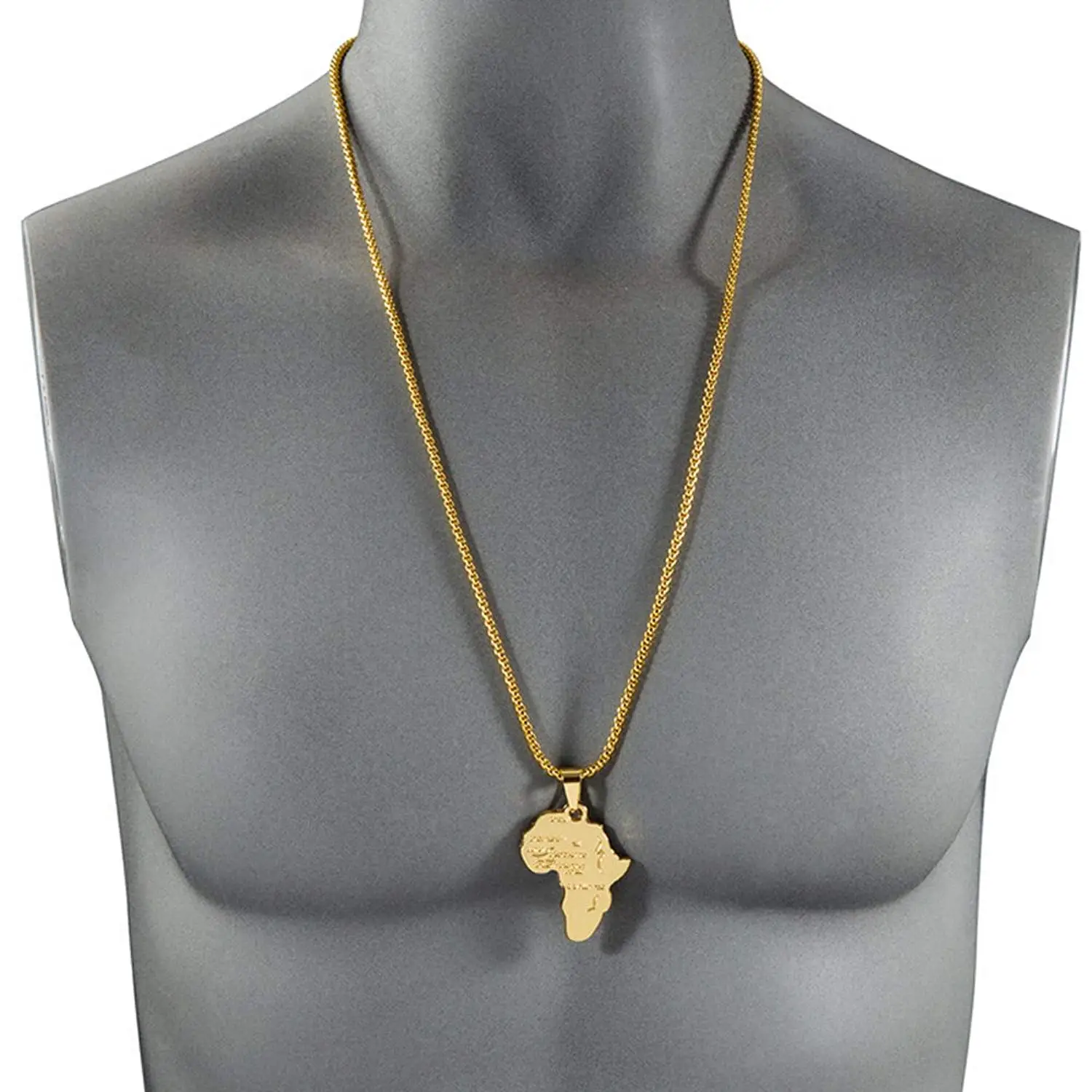 

Africa Map Pendant "18CK" Gold Filled Long Chain Trendy African Necklace Hiphop For Men Jewelry 29.5