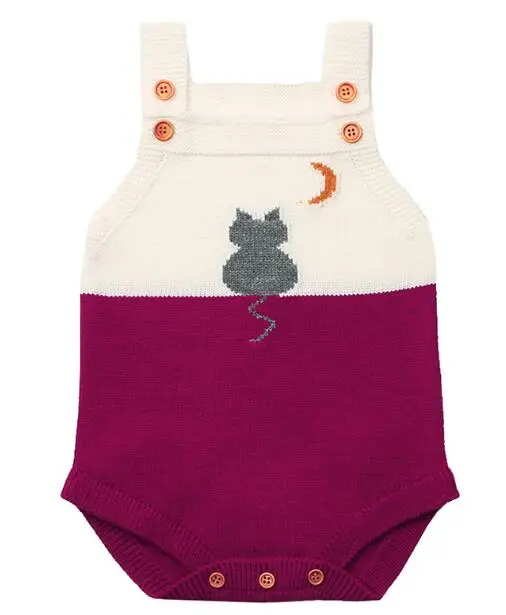 82W346 purple От 0 до 3 лет, Модный комбинезон для маленьких мальчиков, смешной Рисунок медведя, Вязаный комбинезон для новорожденных девочек, Комбинезоны на весну для детей, цельная одежда - Цвет: 82W346 purple