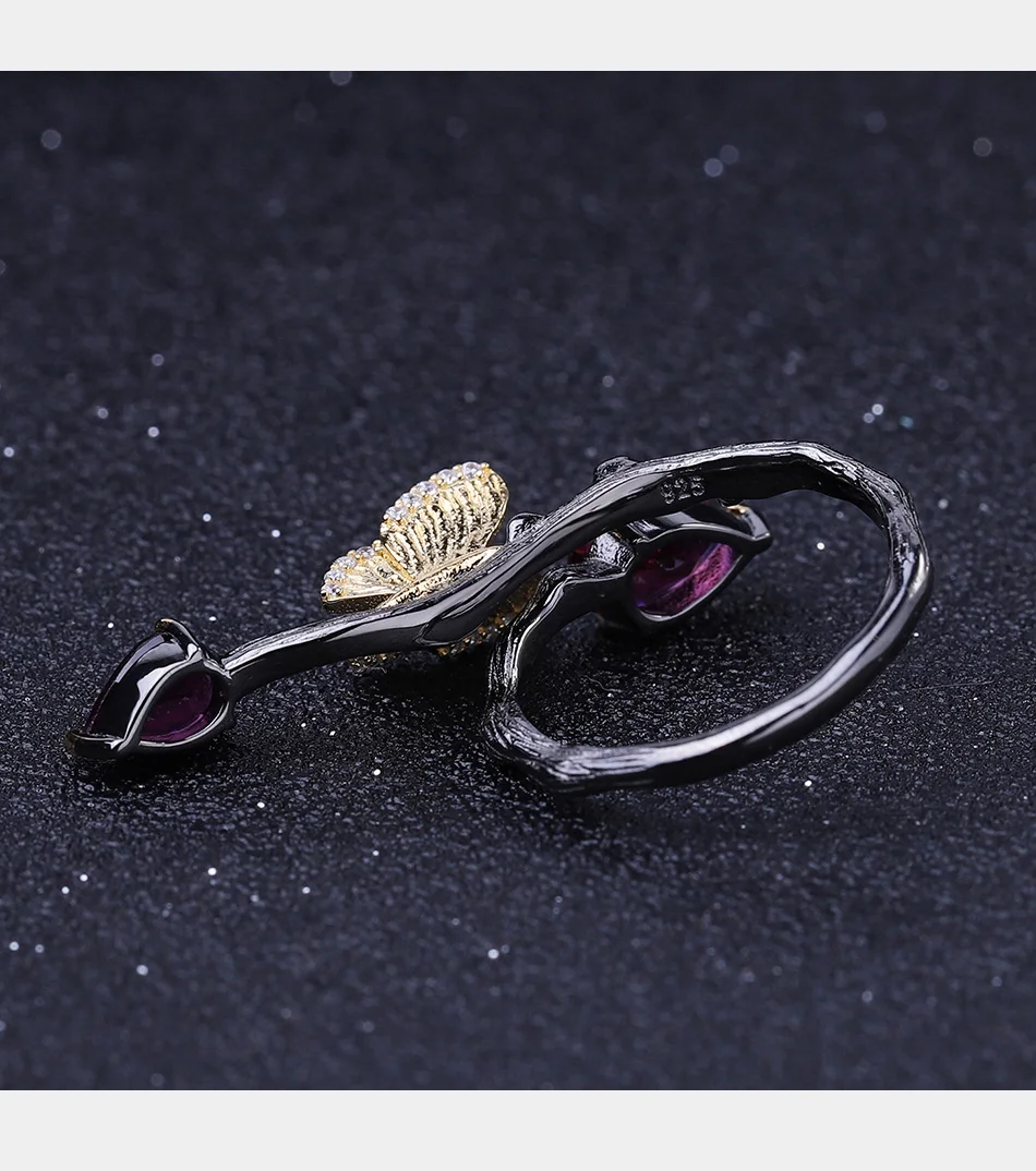 GEM'S BALLET 2.42Ct натуральный родолит гранат бабочка ветка кольца 925 пробы серебро ручной работы регулируемое кольцо для женщин вечерние