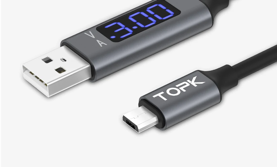 TOPK 1 м Micro USB кабель напряжение и ток дисплей синхронизации данных USB кабель для samsung Xiaomi huawei Micro USB порт
