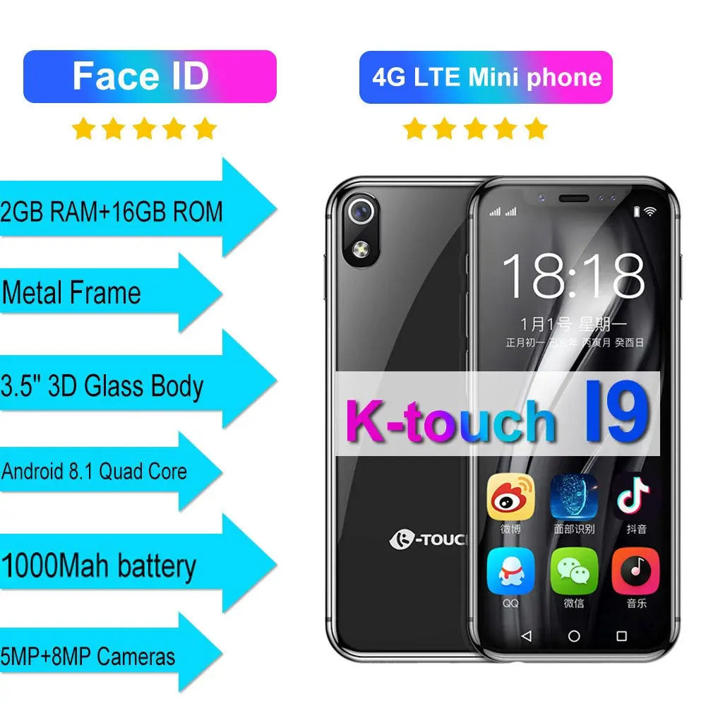 Супер маленький 4 г LTE мобильные телефоны K TOUCH I9 3 5 "сенсорный экран 2 Гб 16 Android 8 1