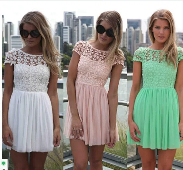 2014 Free shipping Fashion Flower Lace waist dress. | Женская одежда