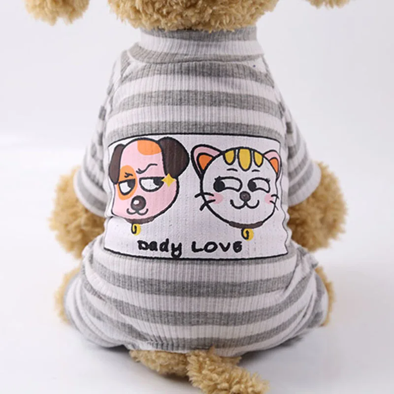 Comfortable Pet Dog Pajamas Stripe Puppy Pjs Jumpsuit Cartoon Print Cotton Clothes Small Cat Costume XS S M L XL 2XL | Дом и сад