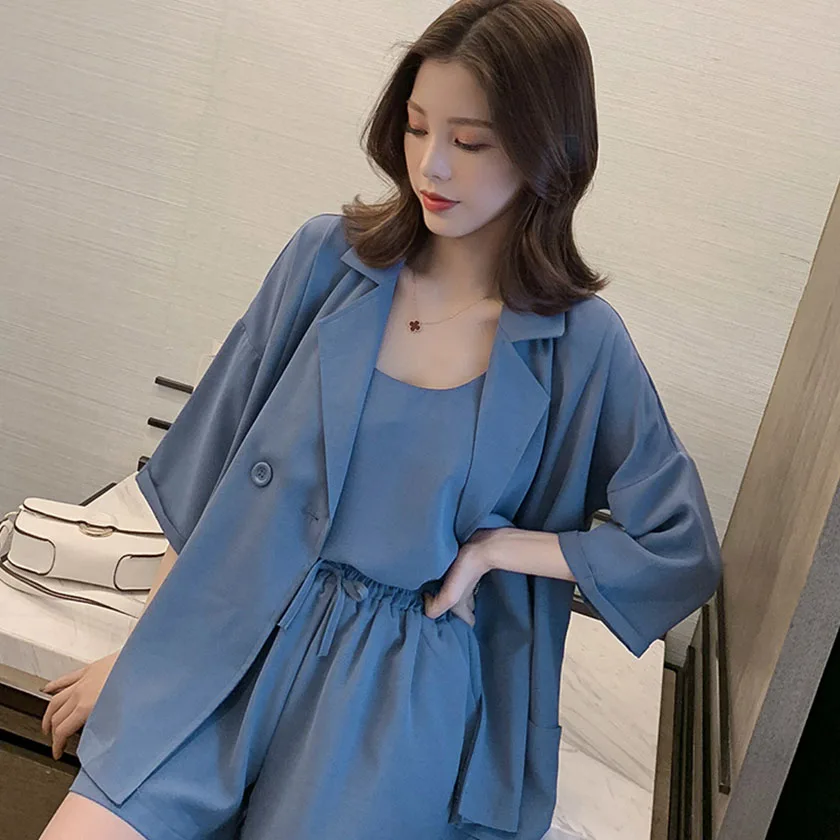 Женский шифоновый костюм из трех предметов Повседневная рубашка с короткими