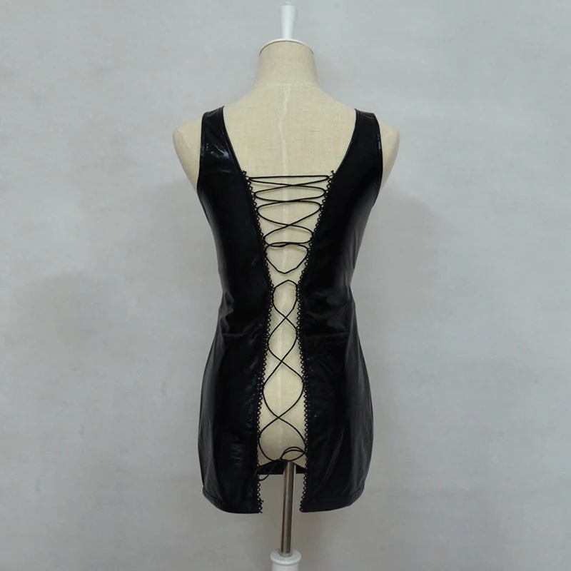 Сексуальное Бандажное Эротическое платье без спинки из латекса рукавов Wetlook