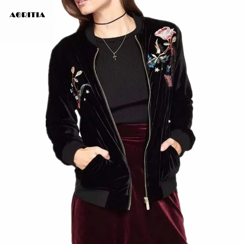 2019 весна осень Женская куртка с цветочной вышивкой бархатные жакеты Mujer Jaqueta