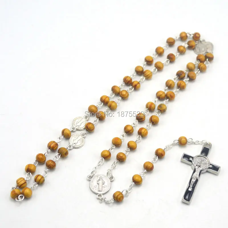 Недорогой круглый деревянный Розарий размером 6 мм сплав Святого Бенедикта