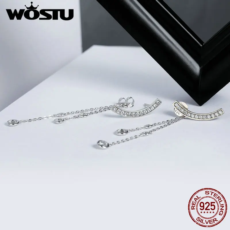 WOSTU Новое поступление 100% Стерлинговое Серебро 925 пробы Висячие легкие длинные
