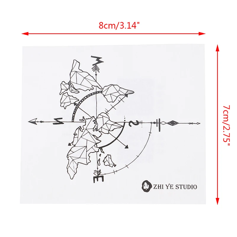 

1pcs Temporary Fake Tattoo Stickers Waterproof World Map Temporary Tattoo Sticker Vintage Map Coordinates South North Body Art