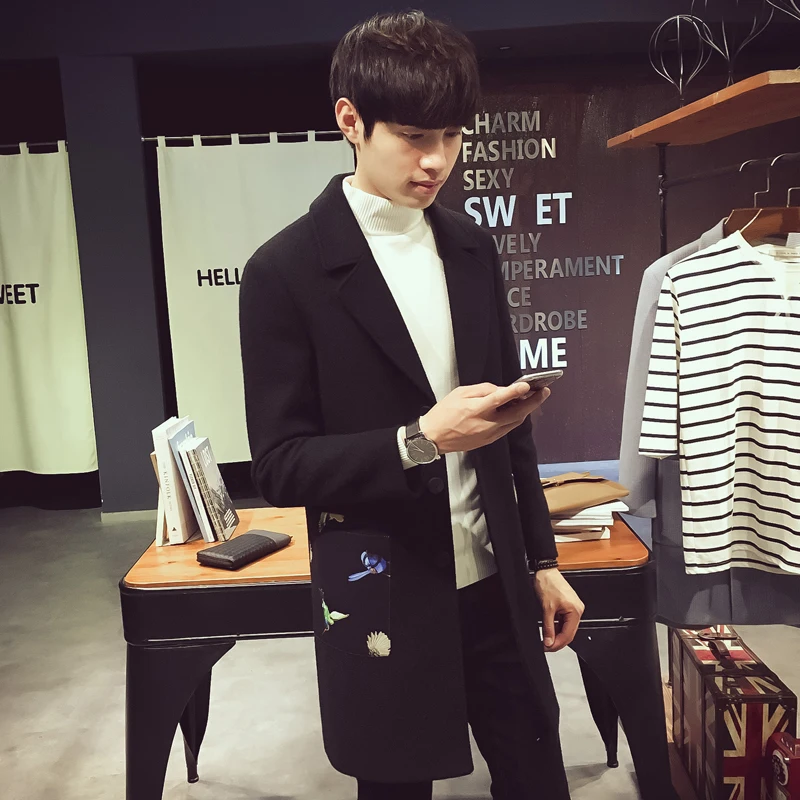 2017 Зима Человек средний-длинная куртка с секциями Однобортный пальто отложной