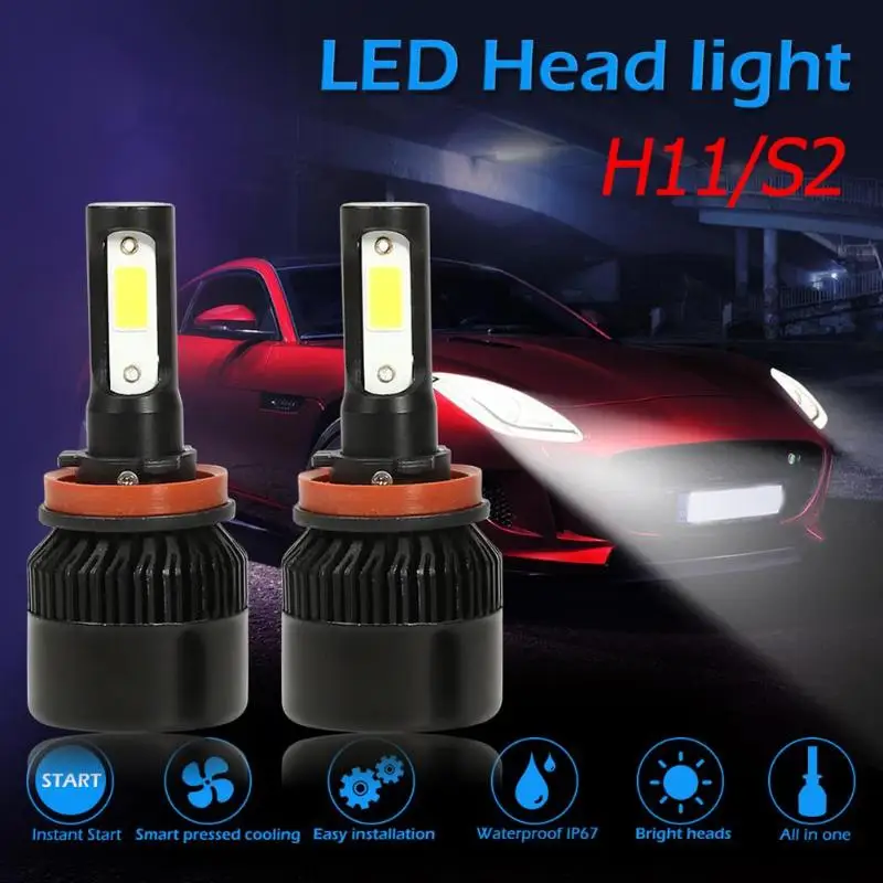 2 шт. светодиодный налобный фонарь S2 серия COB H1 / H11 H7 9005 9004/ 9006/ H13/ H4 /9007 8000