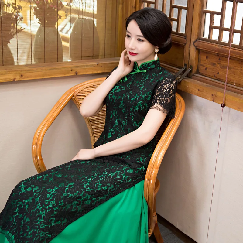 

Осеннее Новое Стильное тонкое платье, кружевное cheongsam, Китай, Корея, Япония, Таиланд, женское кимоно в национальном стиле, воротник-стойка, оф...