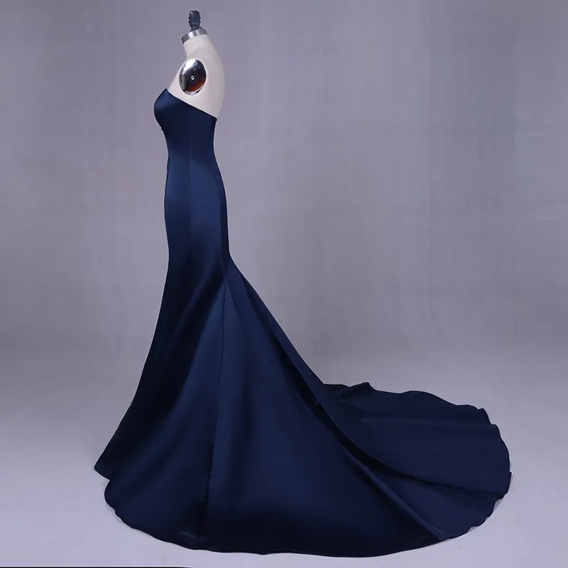 Дешевое и простое длинное вечернее платье 2018 милое темно синее Русалка для