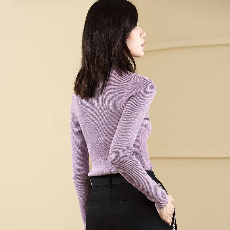Шерстяной свитер Женский Модный облегающий топ с высоким воротником