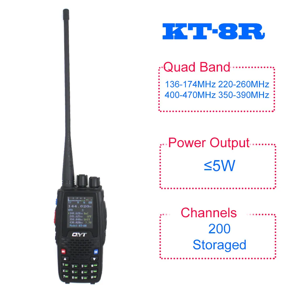 QYT KT-8R Quad Band handheld radio 136-174MHz 220-260MHz 400-480MHz 350-390MHz KT8RTwo way radio with program cable