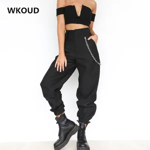 Женские шаровары WKOUD, повседневные брюки с высокой талией и цепочкой, летние тонкие штаны P8344