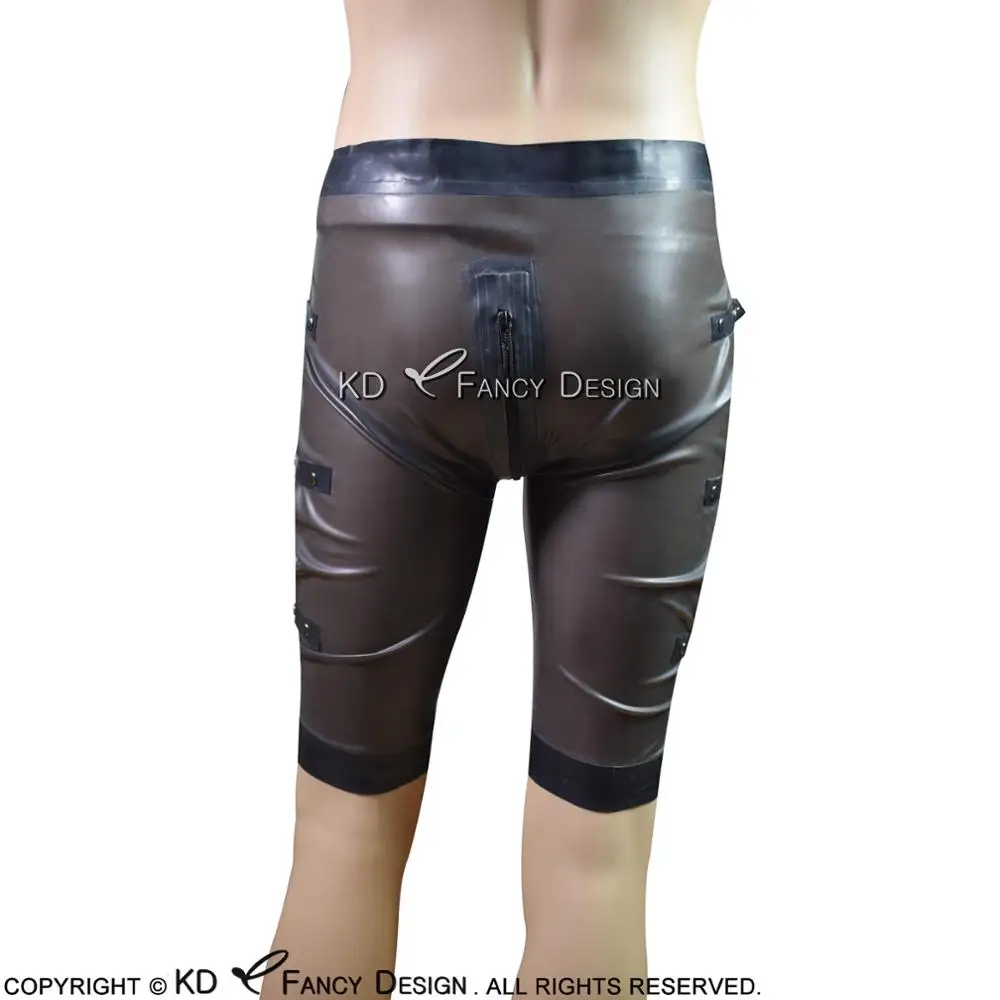 Прозрачные черные и сексуальные латексные шорты-боксеры с ремнями двух сторон на