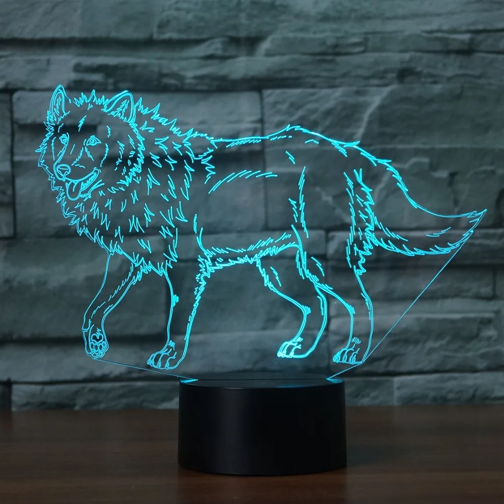 Ходячий волк 7 меняющихся цветов 3d иллюзия Ночная лампа