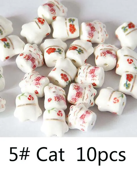 5 cat 10pcs Бусины в виде кошки удачи Манэки-нэко, 10 шт., 12–14 мм, милые кавайные керамические промежуточные бусины россыпью для самостоятельного изготовления ювелирных украшений, модель 1 - Цвет: 5 cat 10pcs