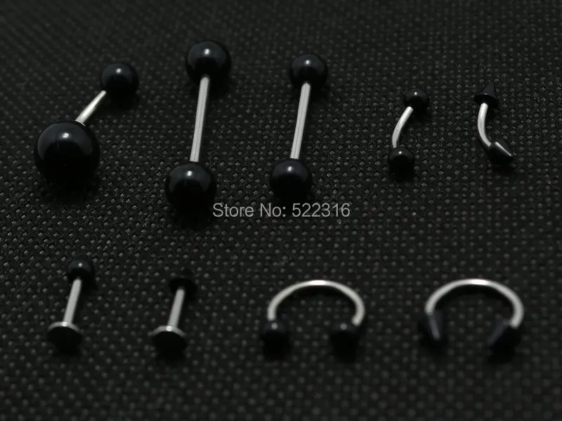Язык губы брови носа живота кольца 900 шт. черного цвета Пирсинг из нержавеющей