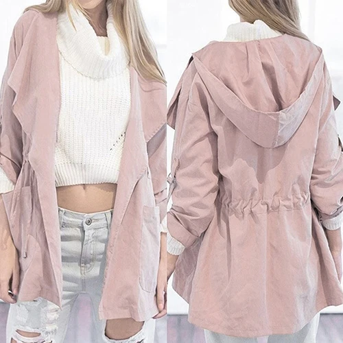 Женщин Вскользь С Капюшоном Ветровка Куртка Отложным Воротником Пальто И