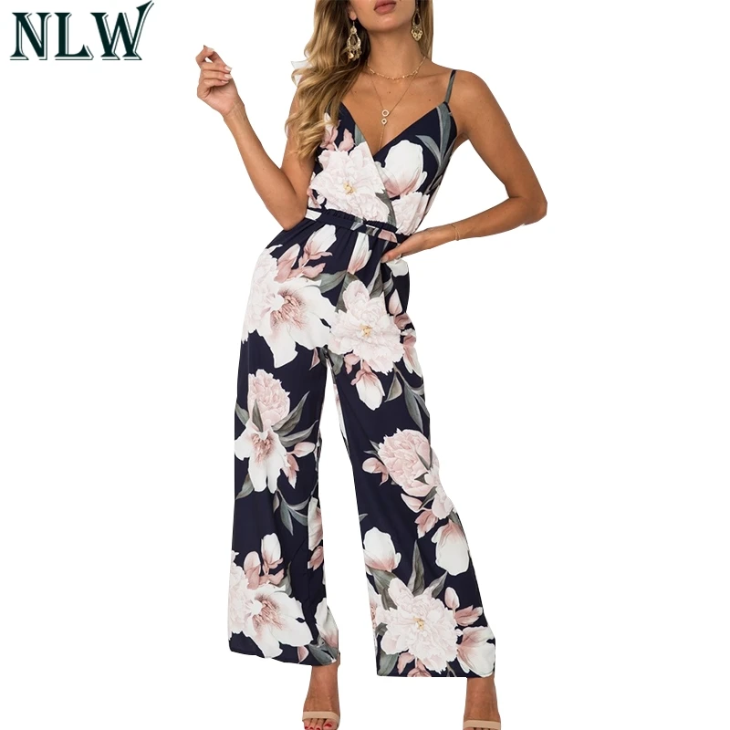 NLW Boho Цветочный летний комбинезон с v образным вырезом на бретелях сексуальный