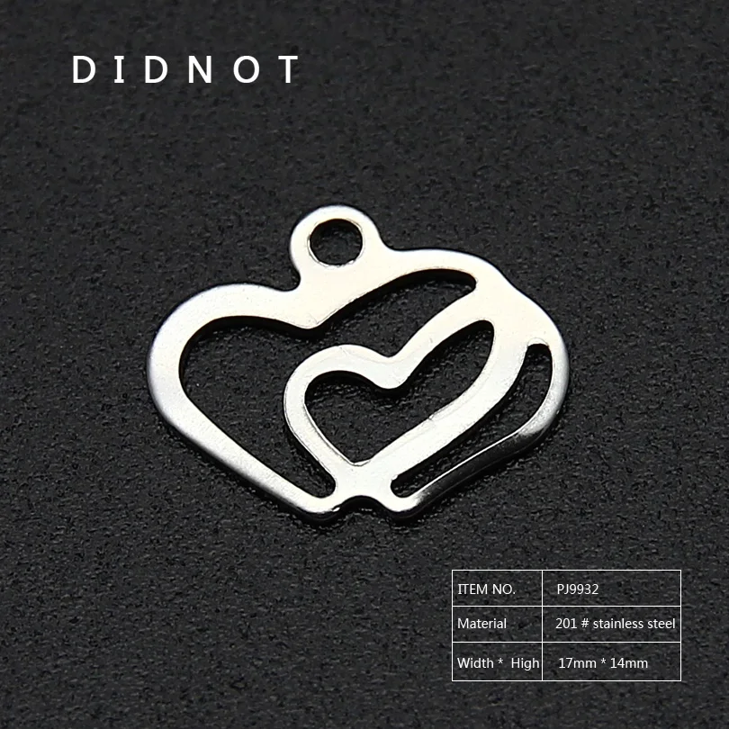 DIDNOT 100Pcs/lot DIY Double Heart Trendy Stainless Steel Charms Pendants Necklaces Earrings Anklet Bracelet Jewelry Gift PJ9932 | Украшения
