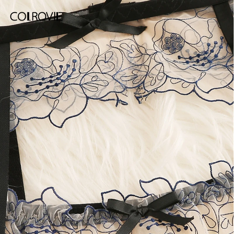 COLROVIE, цветочный кружевной прозрачный комплект нижнего белья с подвязками, женское нижнее белье,, на косточках, прозрачный бюстгальтер и стринги, комплекты нижнего белья