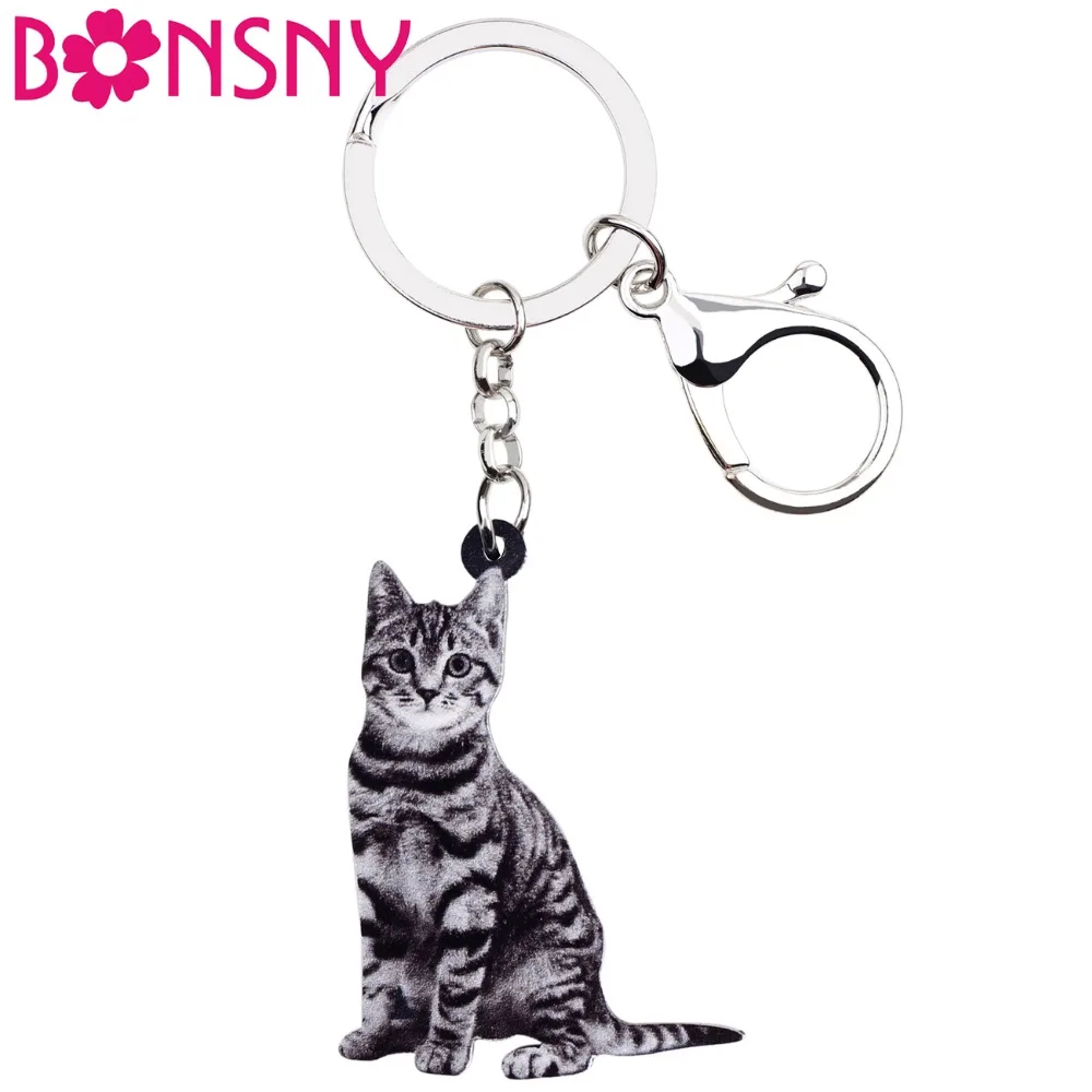 

Bonsny Acrylic American Shorthair Kitten Cat Key Chains Keychain Rings Jewelry For Women Girls Handbag Car Charms Gift Bulk Pets