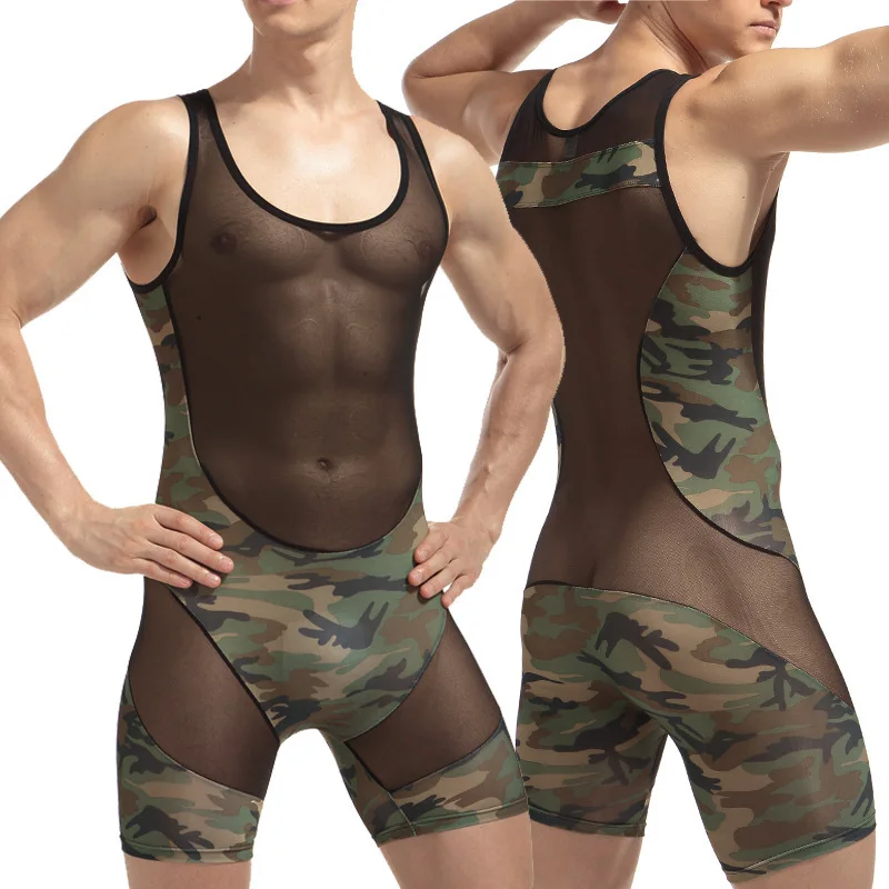 

Men's integrated breathable mesh vest sexy men's gymnastics fitness movement piece undershirt sexy underwear suit Shapers