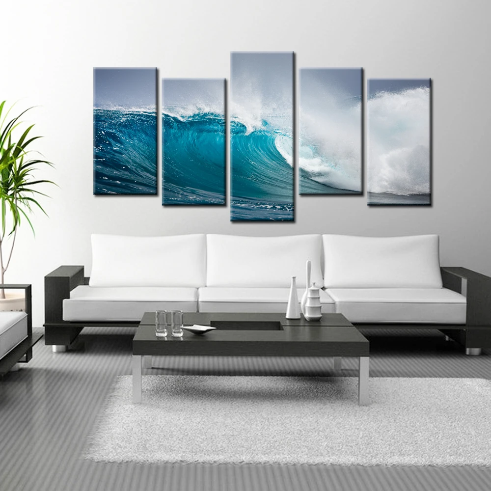 5 Piece Of Art Seascape Painting Picture Wall Decor Sea Wave Spray Printing Canvas Modern On Modular Pictures | Дом и сад
