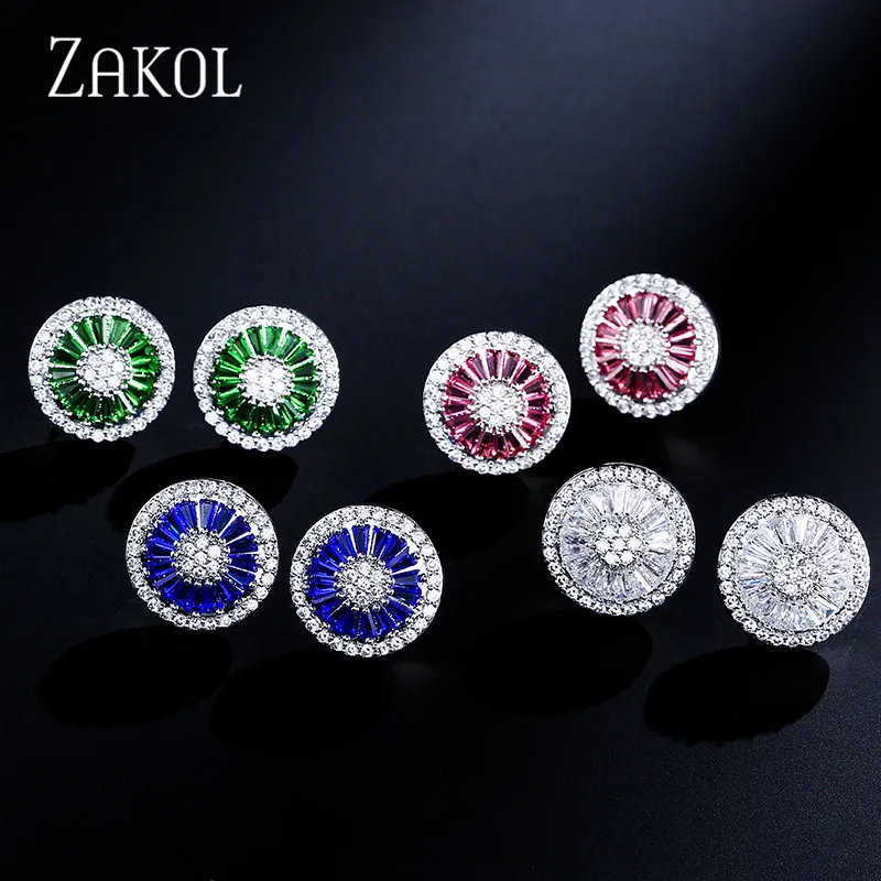 Женские серьги пусеты ZAKOL круглой формы с кубическим цирконием FSEP232|stud earrings|stud