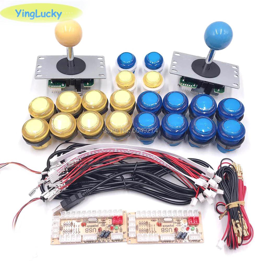 2 игроков DIY аркадный джойстик Наборы с 20 светодиодный Аркада пуговицы + джойстика