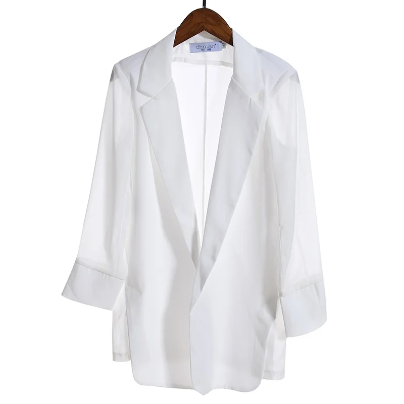 

Spring Summer Women's Blazer & Jacket Thin Casual Top Slim Chiffon Seven-Sleeve Elegant Outerwear Solid Casual Loose Female Suit