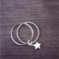 popular simple silver plated jewelry double layer star personality female layer twist and matte opening rings r237
