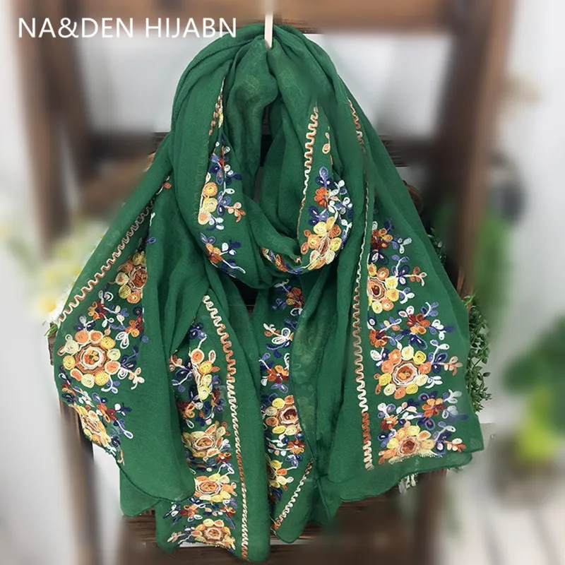 

Plain soild hijabs flower embroidery women scarf bandanna shawls hand made muslim head wraps 10pcs/lot fast shipping