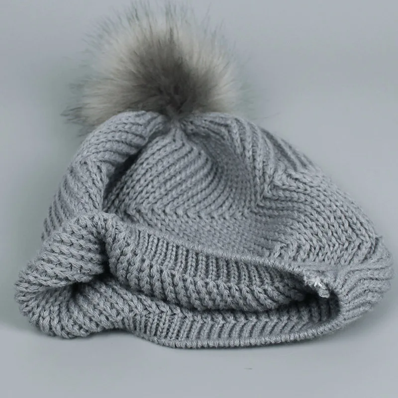 Оптовая продажа вязаная шапка из искусственного меха норки с помпонами шапочки