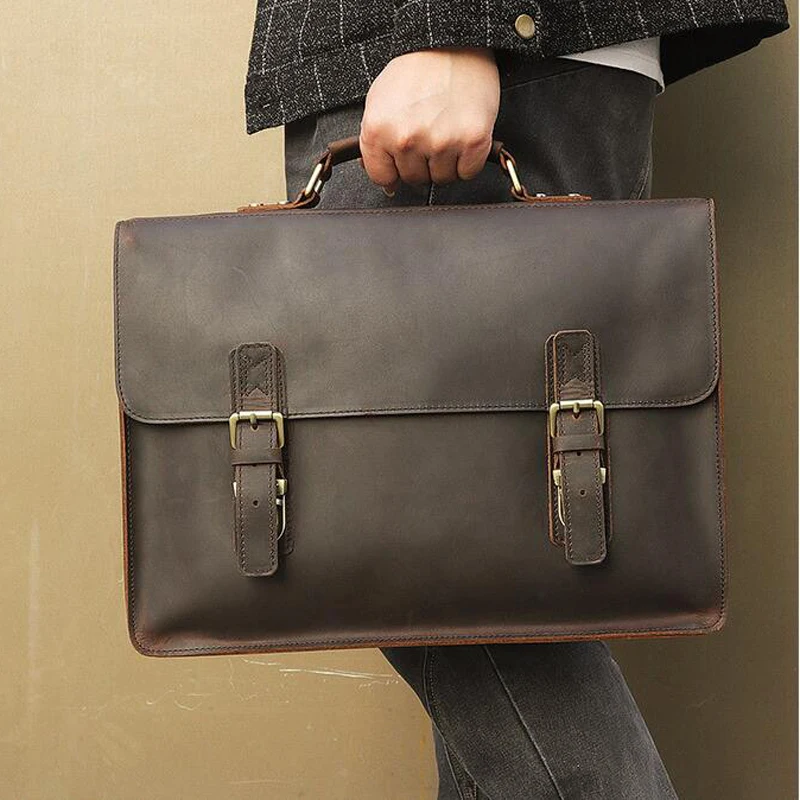 LEXEB Brand Men's Vintage Classic Crazy Horse Briefcase Genuine Leather Messenger Bags 15 Laptop High Quality Business Bag Brown | Багаж и