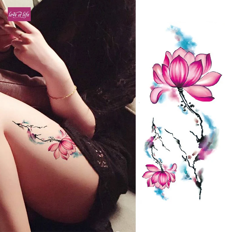 

1 piece Temporary Tattoos Stickers Sweet Lotus Flowers Arm Shoulder Flash Tattoo Waterproof Women On Body
