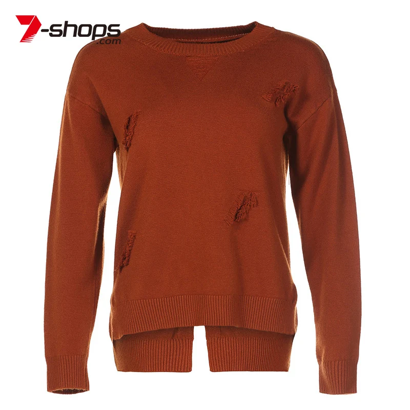 AECU Knitted Pullovers O-neck Sweaters Women Casual Hip Hop Hole Sweater Long Sleeve Femme Pull High Elasticity Lady Jumper | Женская