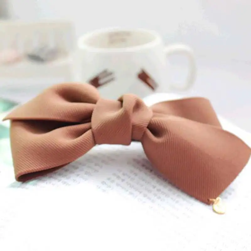 Coffee Новое поступление, большие однотонные тканевые заколки-бантики для волос, заколки для волос, аксессуары для волос для женщин и девушек, свадебные украшения для волос, вечерние украшения, подарки - Окраска металла: Coffee